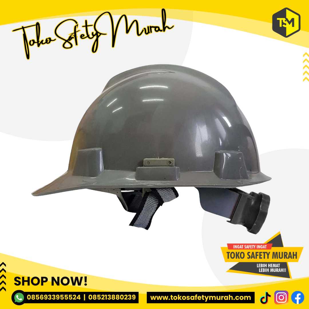 Helm Pengunjung Proyek Safety A3 Abu Abu + Inner Fastrack + Tali Dagu #Jual Alat Pelindung Diri APD Alat Keselamatan Kerja K3