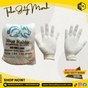 Sarung Tangan 4 Benang Lusinan (12 pasang) / B4 Katun Rajut 4B List Kuning Blue Rabbit Safety Hand Gloves Kerja Industri