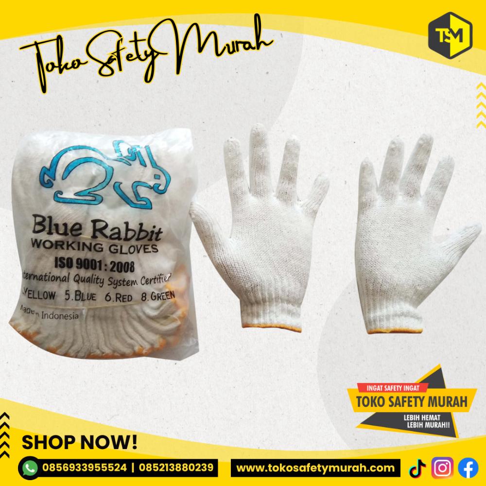 Sarung Tangan 4 Benang Lusinan (12 pasang) / B4 Katun Rajut 4B List Kuning Blue Rabbit Safety Hand Gloves Kerja Industri