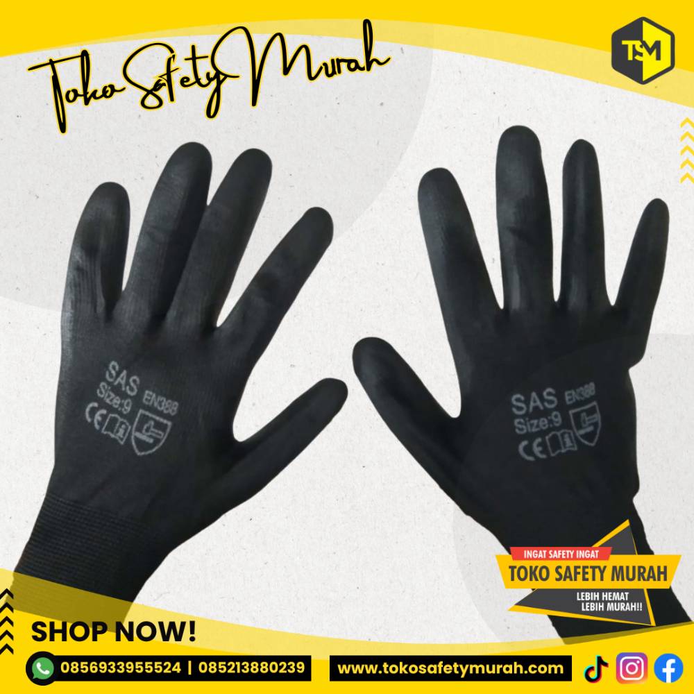 Sarung Tangan Safety Nylon Polyurethane PU Coating Karet Serbaguna - Image 3
