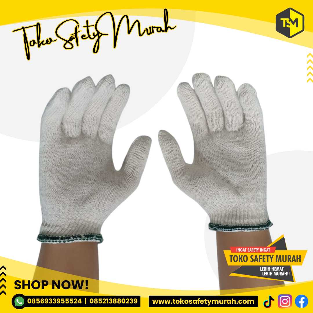Sarung Tangan Benang 3 Putih Sarung Tangan Kerja Proyek B3 isi 12 pasang Working Gloves - Image 2