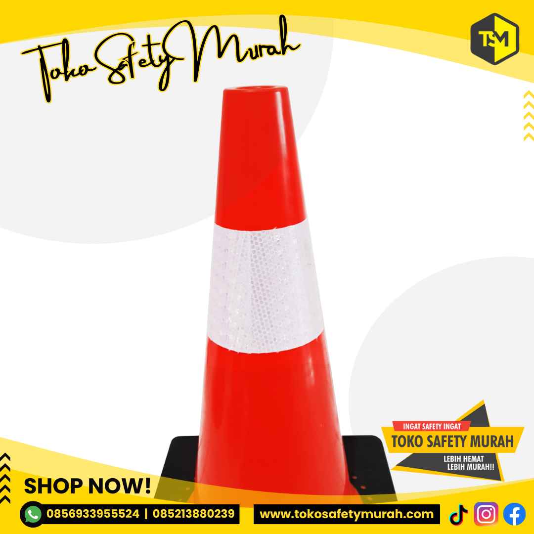 Traffic Cone 45 cm / Kerucut Lalu Lintas 45cm Alas Hitam Kecil Mini / Safety Rubber Karet Tebal - Image 2