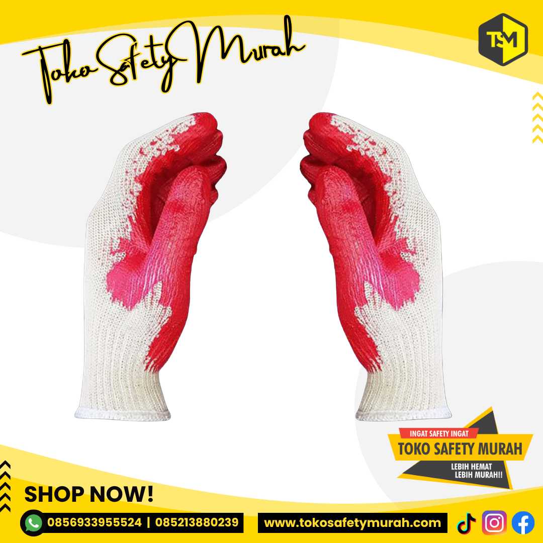 Sarung Tangan Kerja Rajut Katun Lapis Karet Dipping Gunte / Antislip Licin Anti Gores Angkat Kaca Safety Gloves Murah Lusinan - Image 5