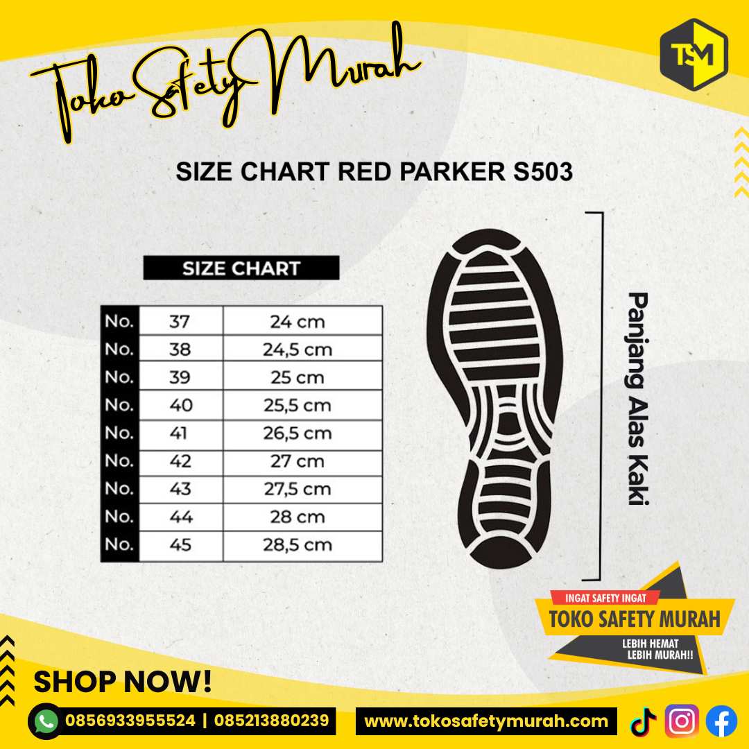 Sepatu Safety Tali / Sepatu Kerja Safety Red Parker S503 Size 36-43 - Image 5