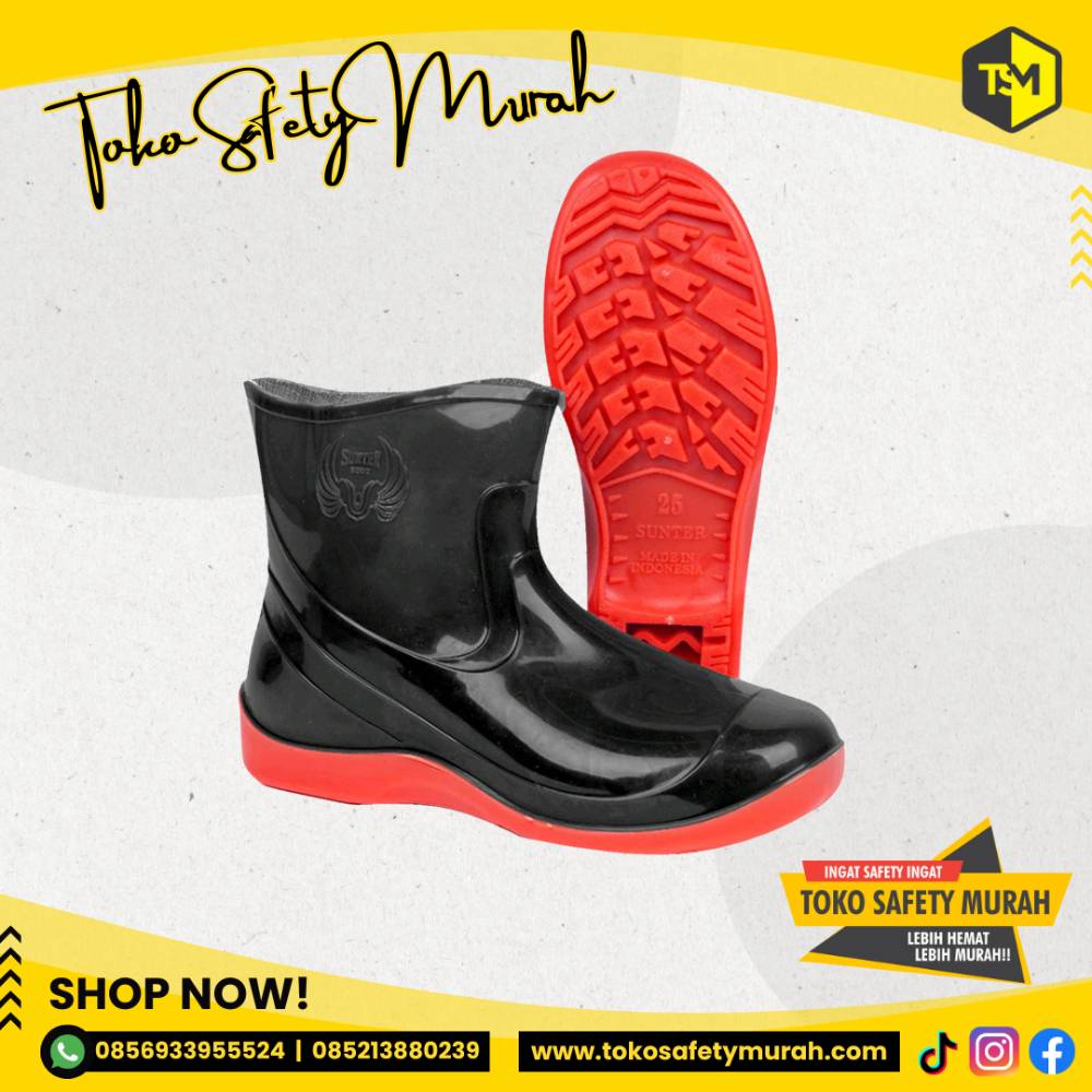 Sepatu Boot Boots Karet Pendek Fashion Black-Red Size 23-28