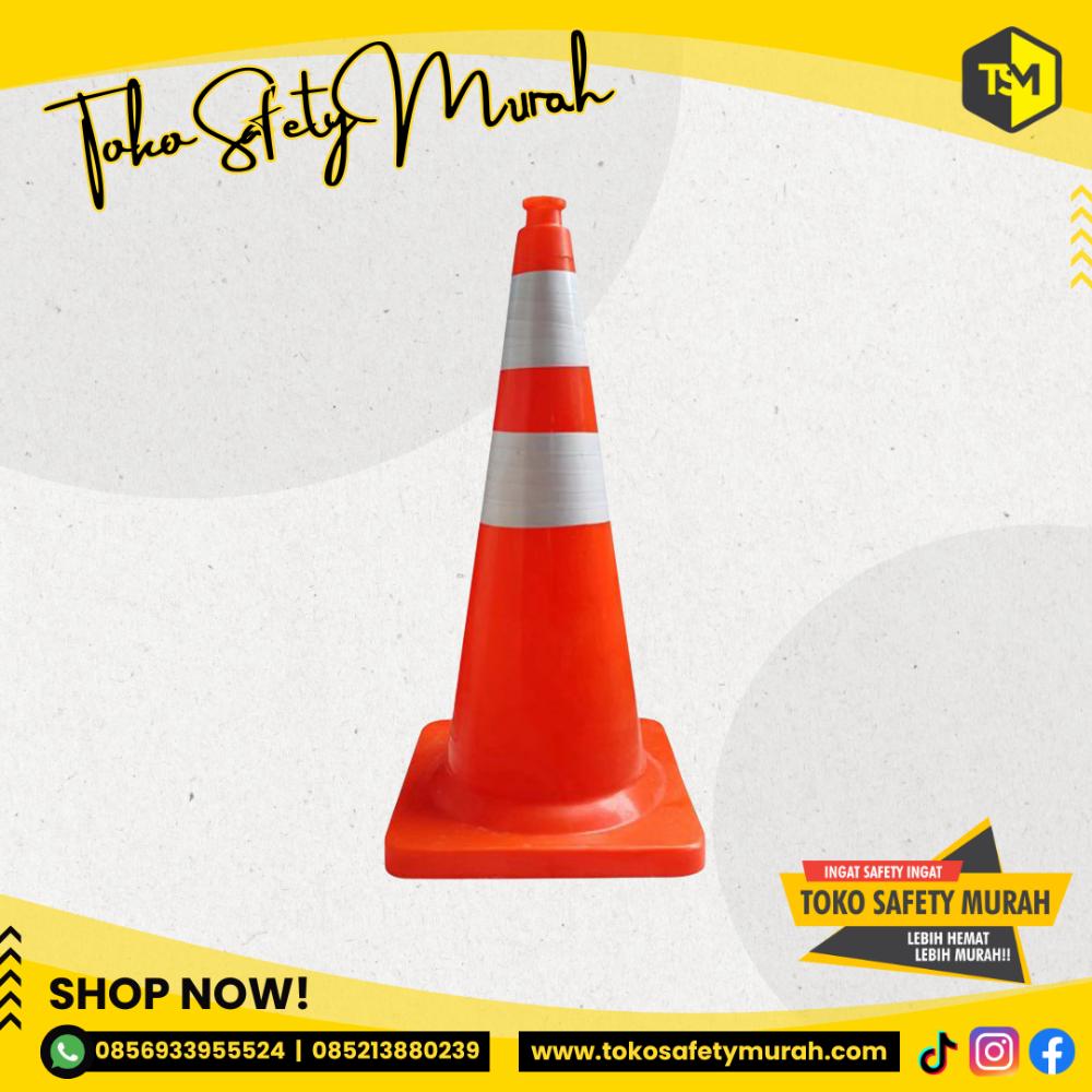 Traffic Cone PVC Plastik 75cm / Kerucut Safety Cone 75 cm Mathes / Pembatas Jalan Lalu Lintas Orange Double Scotlight Murah