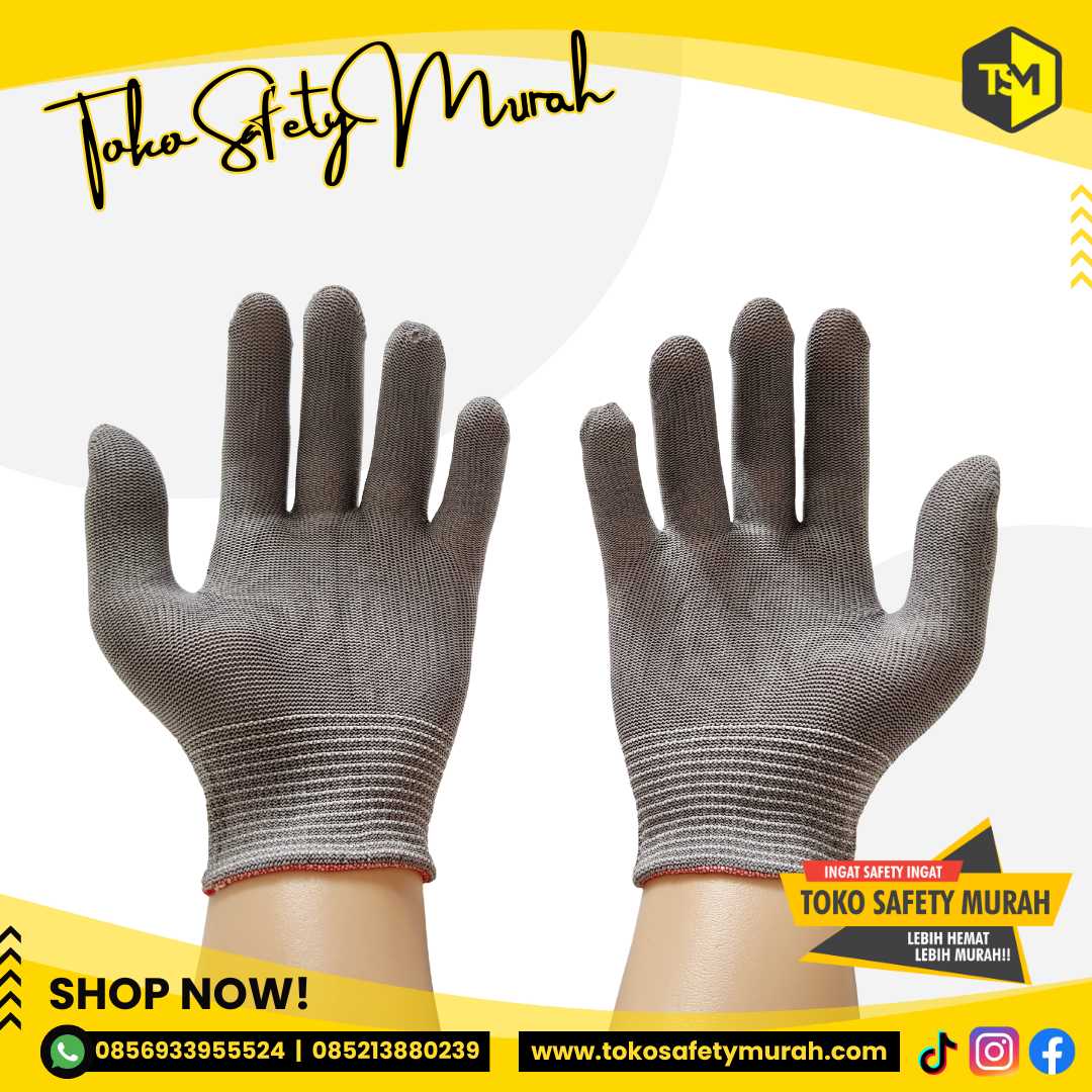 Sarung Tangan Nylon Putih Halus Lembut / Nilon Palmfit Polyster 13 gauge Abu-Abu Grey Gray MURAH GROSIR