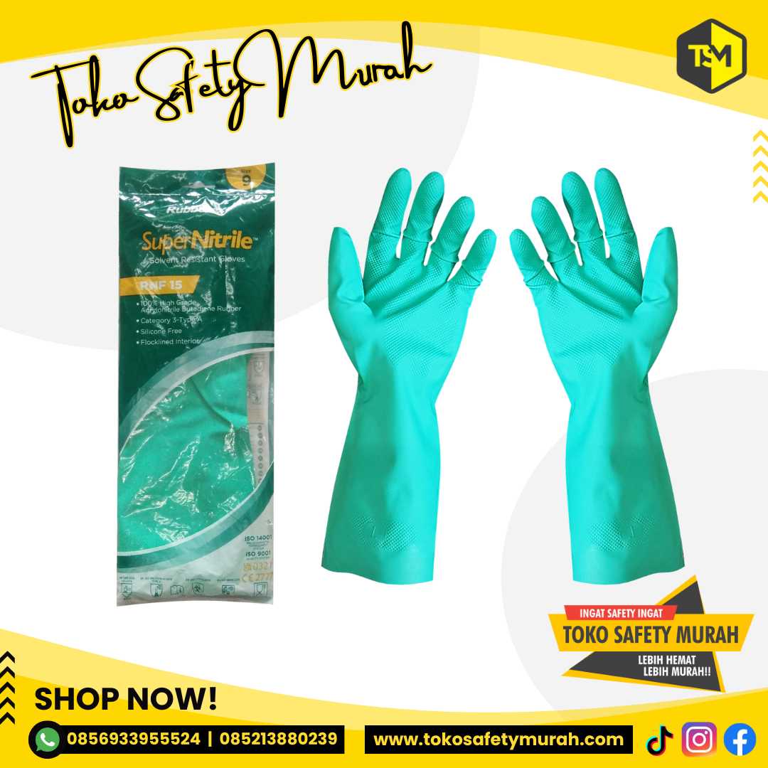 Sarung Tangan Rubberex Karet Nitril Tahan Asam Kimia SuperNitrile RNF 15 Super Nitrile RNF15 Safety Gloves #Jual Alat Pelindung Diri APD Alat Keselamatan Kerja K3