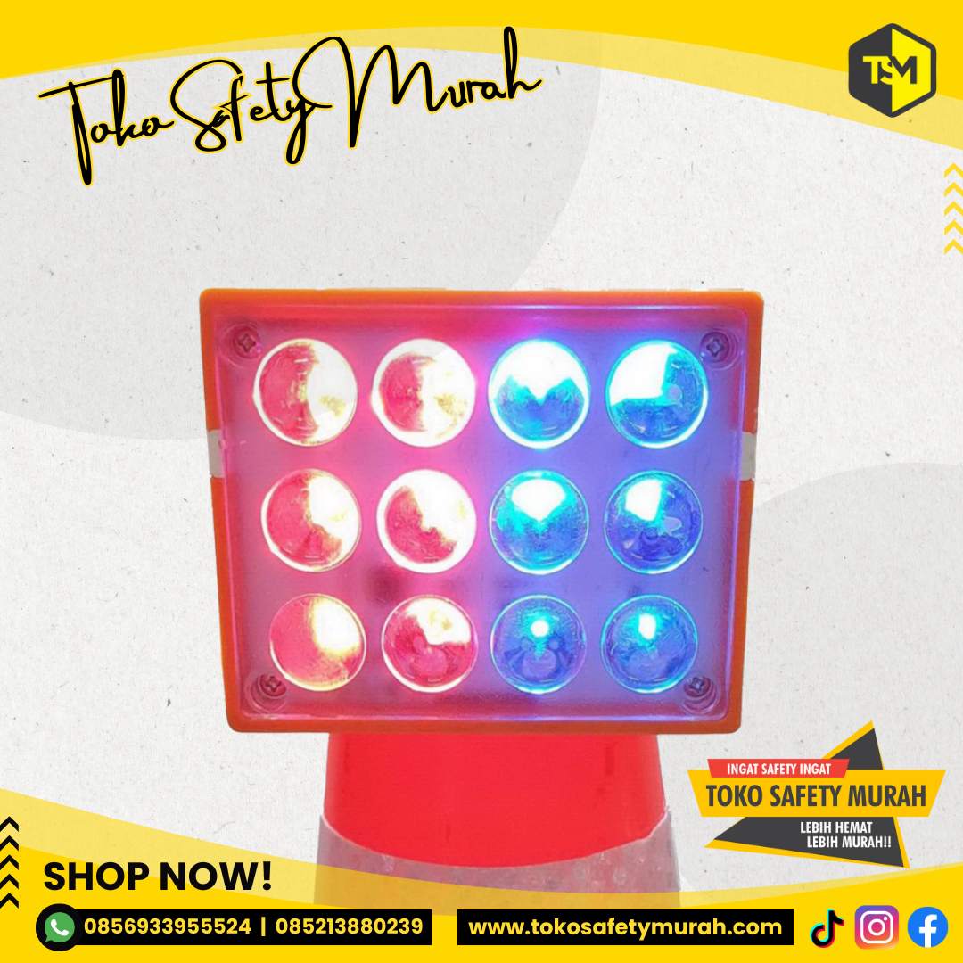 Warning Light Solarcell Traffic Cone / Lampu Kerucut Jalan 12 LED Solar Cell / Tenaga Surya Sollar Cell
