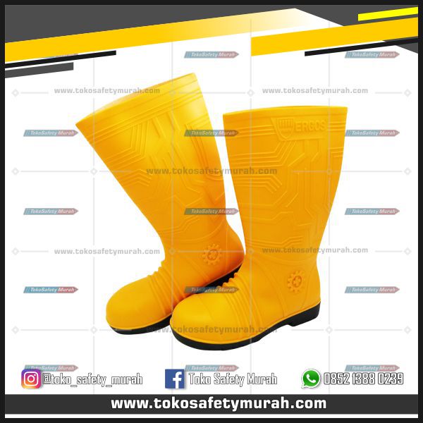 Sepatu Boot Safety Ergos / Safety Boots Yellow Steel Toe Bahan PVC Ujung Besi Baja #Jual Alat Pelindung Diri APD Alat Keselamatan Kerja K3 - Image 2