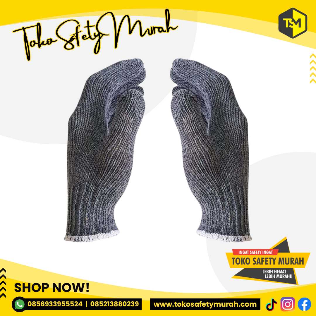Sarung Tangan Kerja Kain Katun Rajut Benang 3 Abu Bulldozer B3 Grosir 3B #Jual Alat Pelindung Diri APD Alat Keselamatan Kerja K3 - Image 2