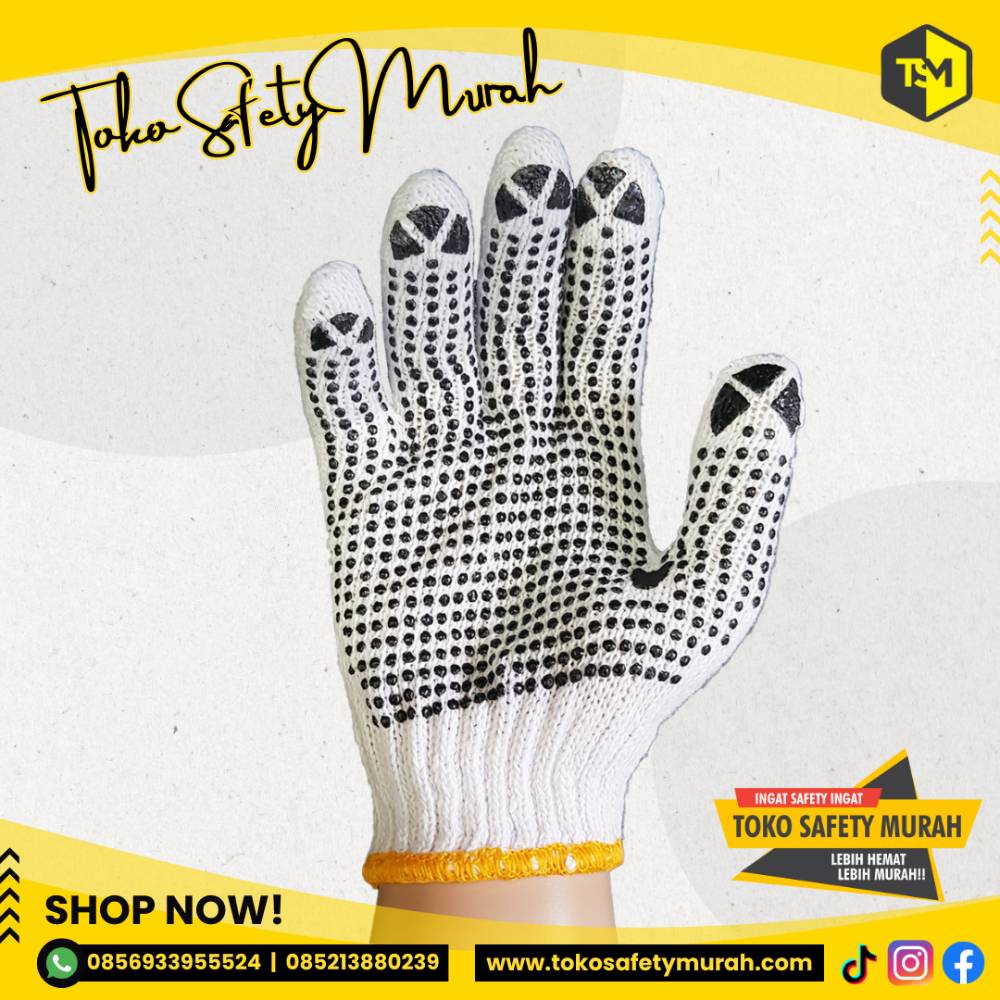 Sarung Tangan Kerja Polkadot Dotting Bintik Hitam Blue Rabbit Safety Gloves APD #Jual Alat Pelindung Diri APD Alat Keselamatan Kerja K3 - Image 2