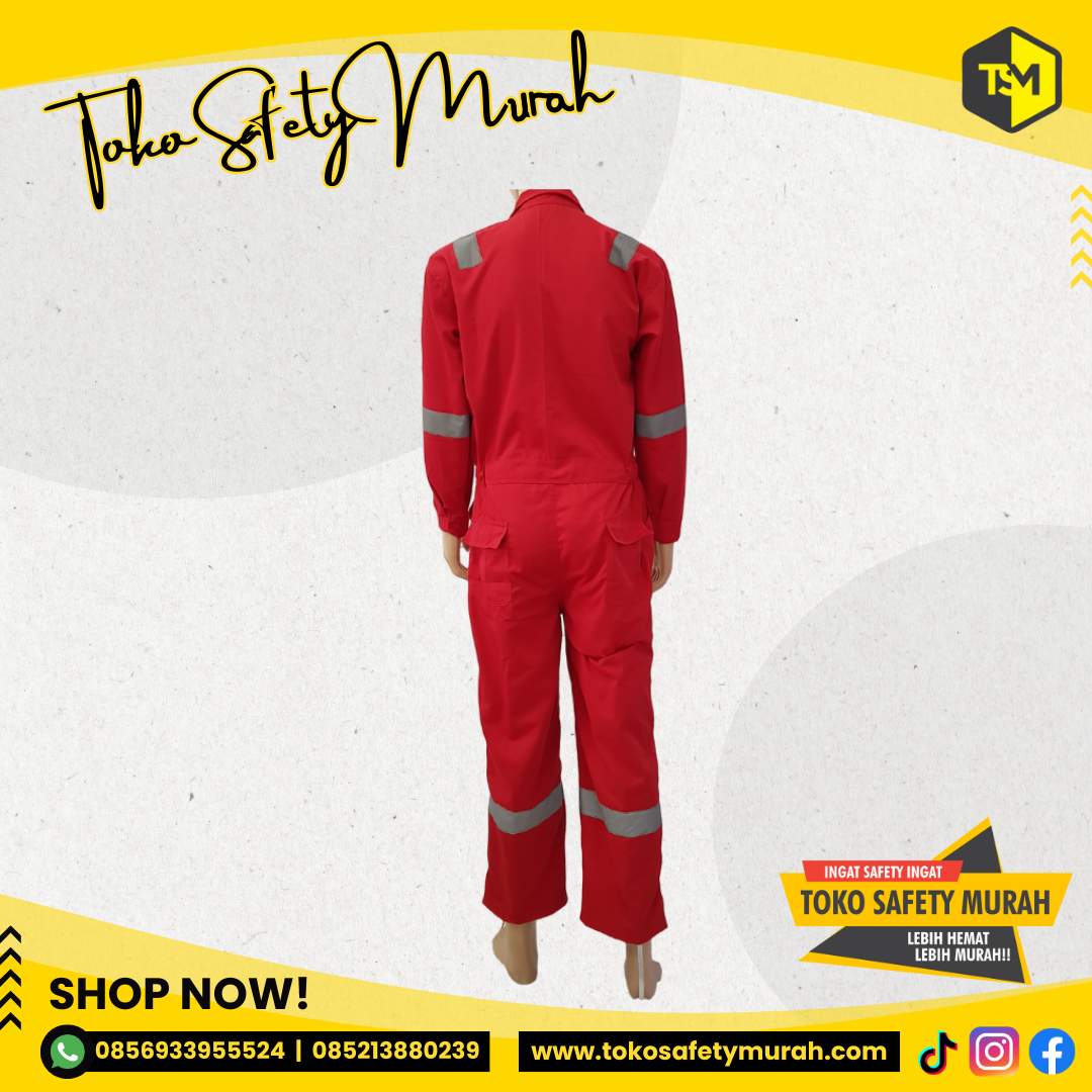 Baju Safety Wearpack IMJ Merah Terusan XXXL Bahan Tebal #Jual Alat Pelindung Diri APD Alat Keselamatan Kerja K3 - Image 5