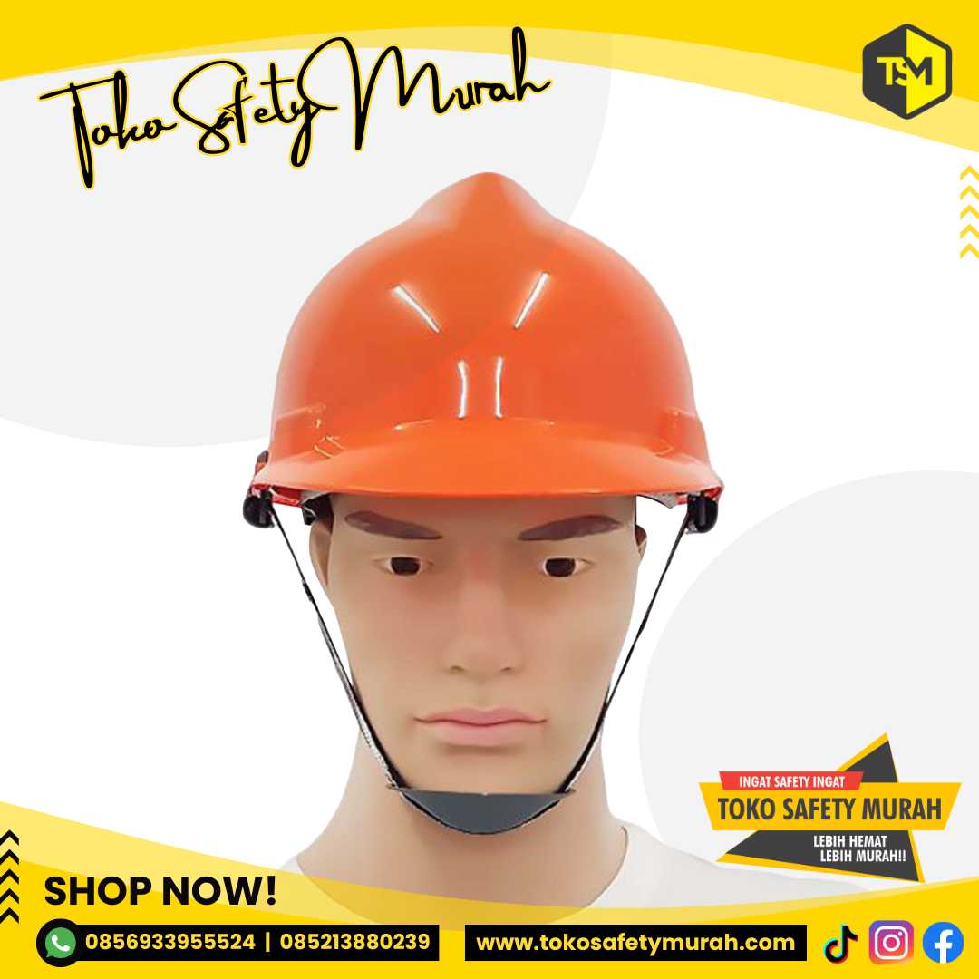 Helm SNI Proyek AAA Orange + Fastrek Sarang Putar + Tali Dagu. Helmet Warna Terang Mengkilap #Jual Alat Pelindung Diri APD Alat Keselamatan Kerja K3 - Image 2