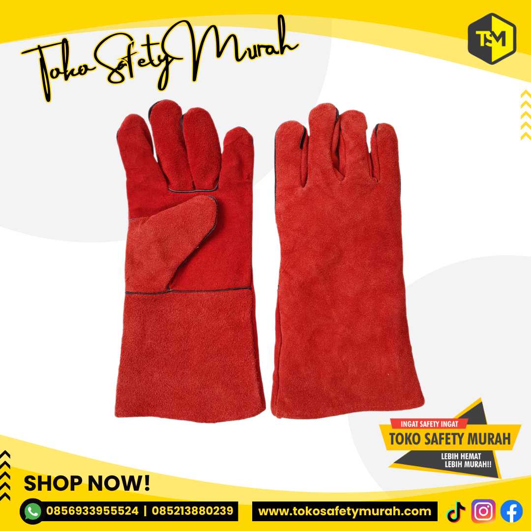 Sarung Tangan Las Kulit Merah 14inch Panjang / PREMIUM Leather Welding Gloves - Image 5