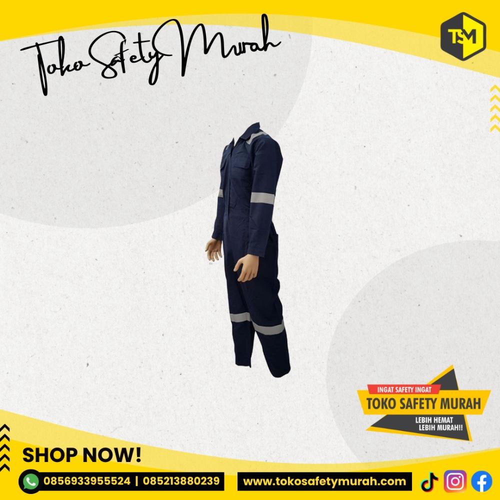 Wearpack Safety Terusan / Seragam Mekanik / Wearpak Pakaian Kerja Size M L XL Biru Dongker / Orange / Biru Benhur / Merah - Image 2