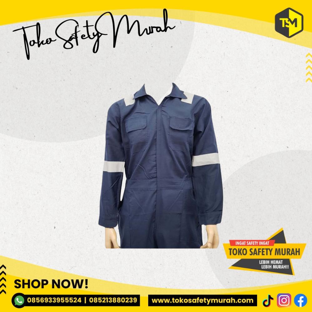 Wearpack Safety Terusan / Seragam Mekanik / Wearpak Pakaian Kerja Size M L XL Biru Dongker / Orange / Biru Benhur / Merah - Image 5