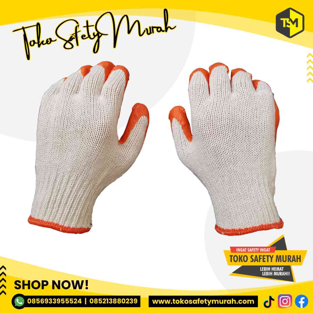 Sarung Tangan Lapis Karet Premium / Industri Kaca Safety Glove Cotton Latex General Work / Grip Kuat Antislip Licin - Image 6