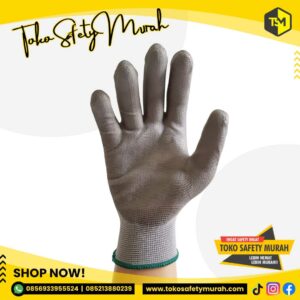 Sarung Tangan Kerja Elastis Anti Static Statis Lapis Karet PU Palmfit Coated Abu-Abu Gray