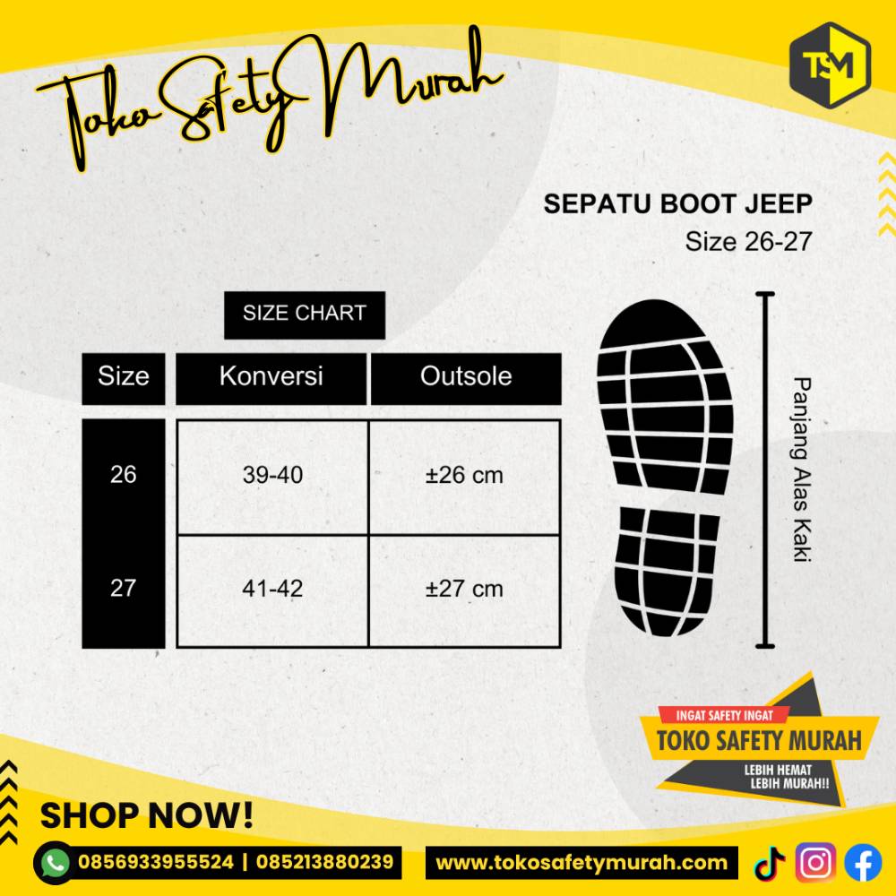 Sepatu Boot Murah JEEP Karet Hitam / PVC Boots Kerja Proyek Tukang Anti Air / Pendek Setengah Betis / APD Grosir - Image 5