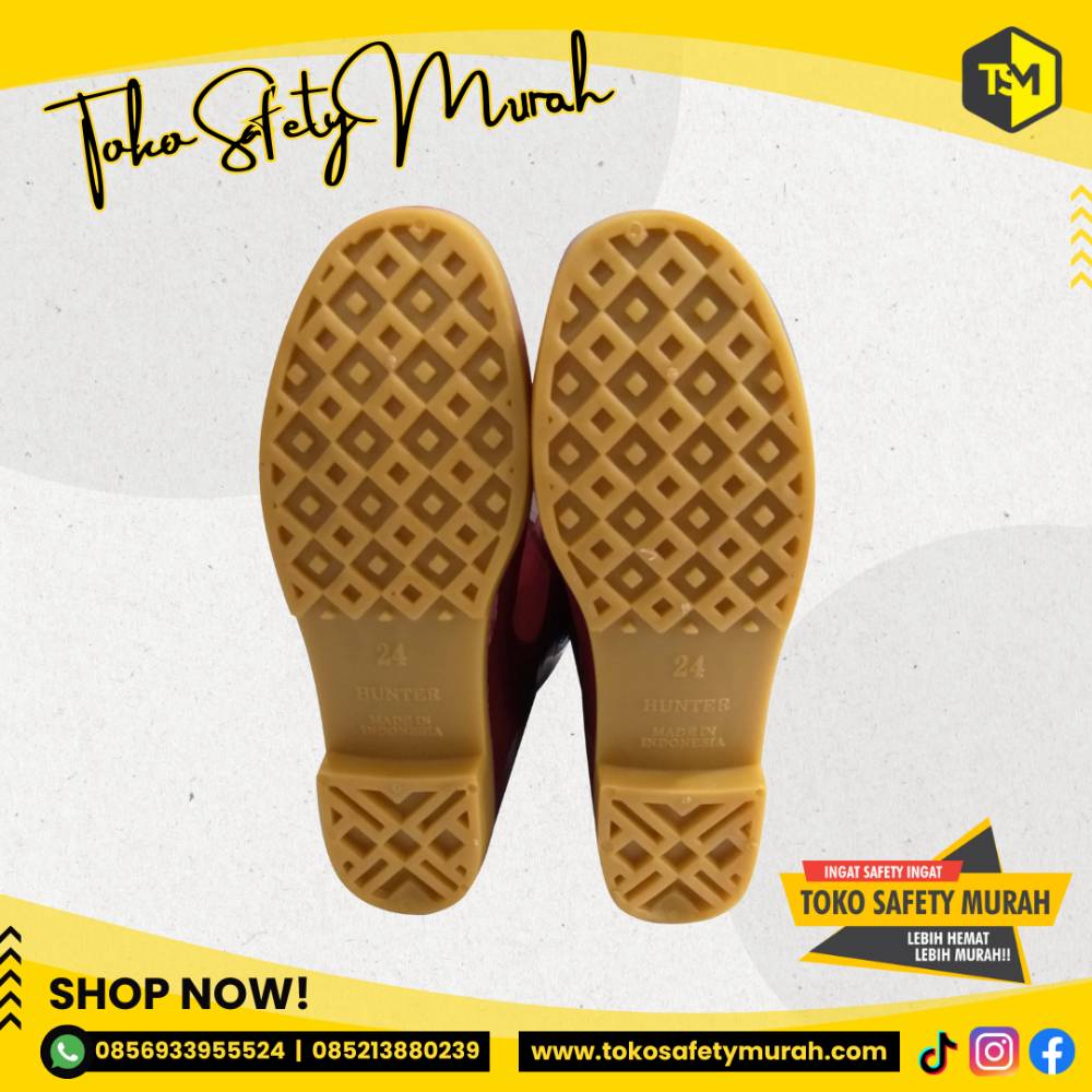 Sepatu Boot Pendek Karet Maroon Size 23-25 Sepatu Boot Pria Wanita PVC - Image 6