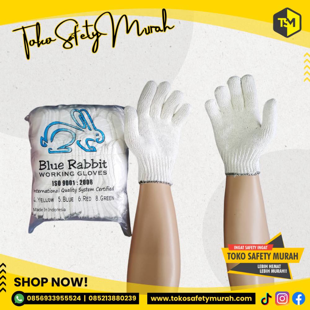 Sarung Tangan Kerja Kain Katun Rajut Benang 8 Paling Tebal / Mekanik Bengkel Proyek Safety Working Gloves B8 Glove 8B Blue Rabbit
