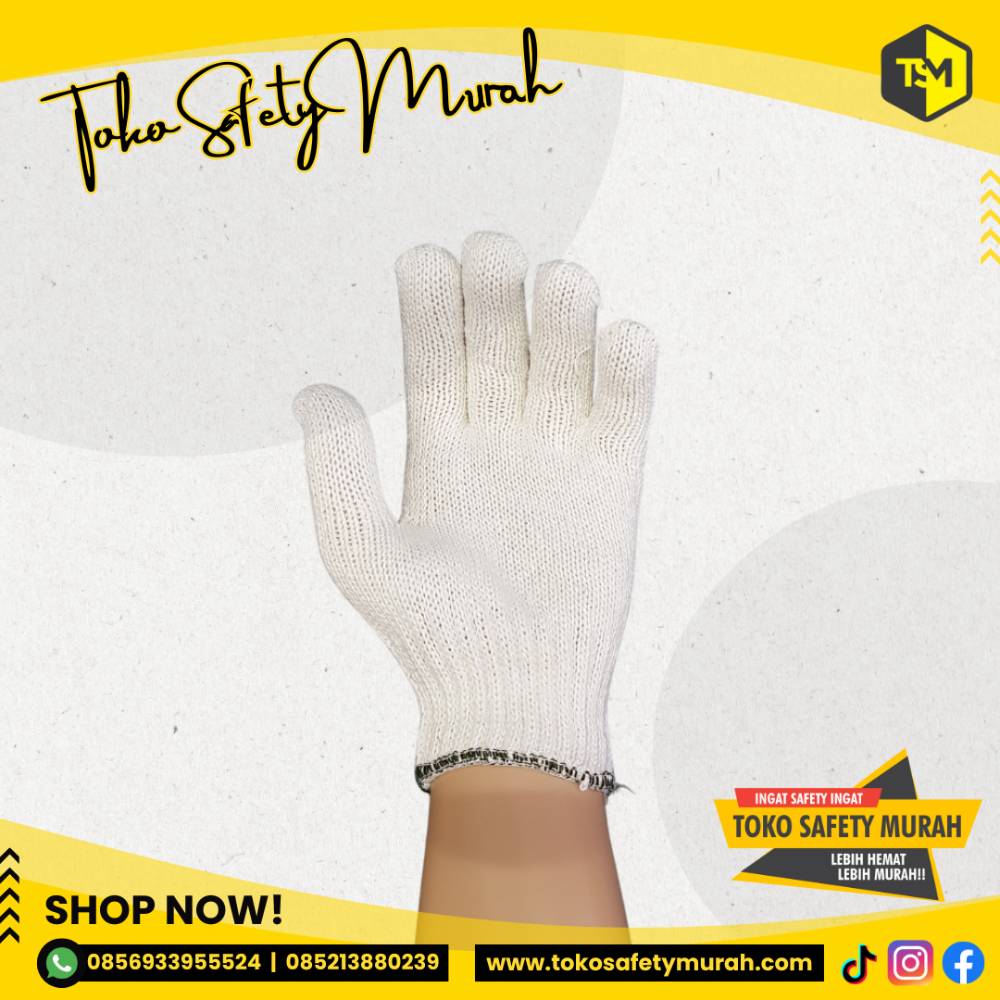 Sarung Tangan Kerja Kain Katun Rajut Benang 8 Paling Tebal / Mekanik Bengkel Proyek Safety Working Gloves B8 Glove 8B Blue Rabbit - Image 4