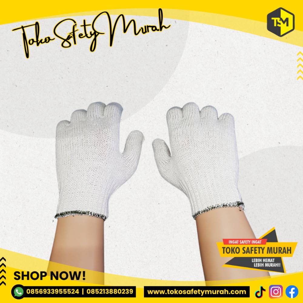 Sarung Tangan Kerja Kain Katun Rajut Benang 8 Paling Tebal / Mekanik Bengkel Proyek Safety Working Gloves B8 Glove 8B Blue Rabbit - Image 3