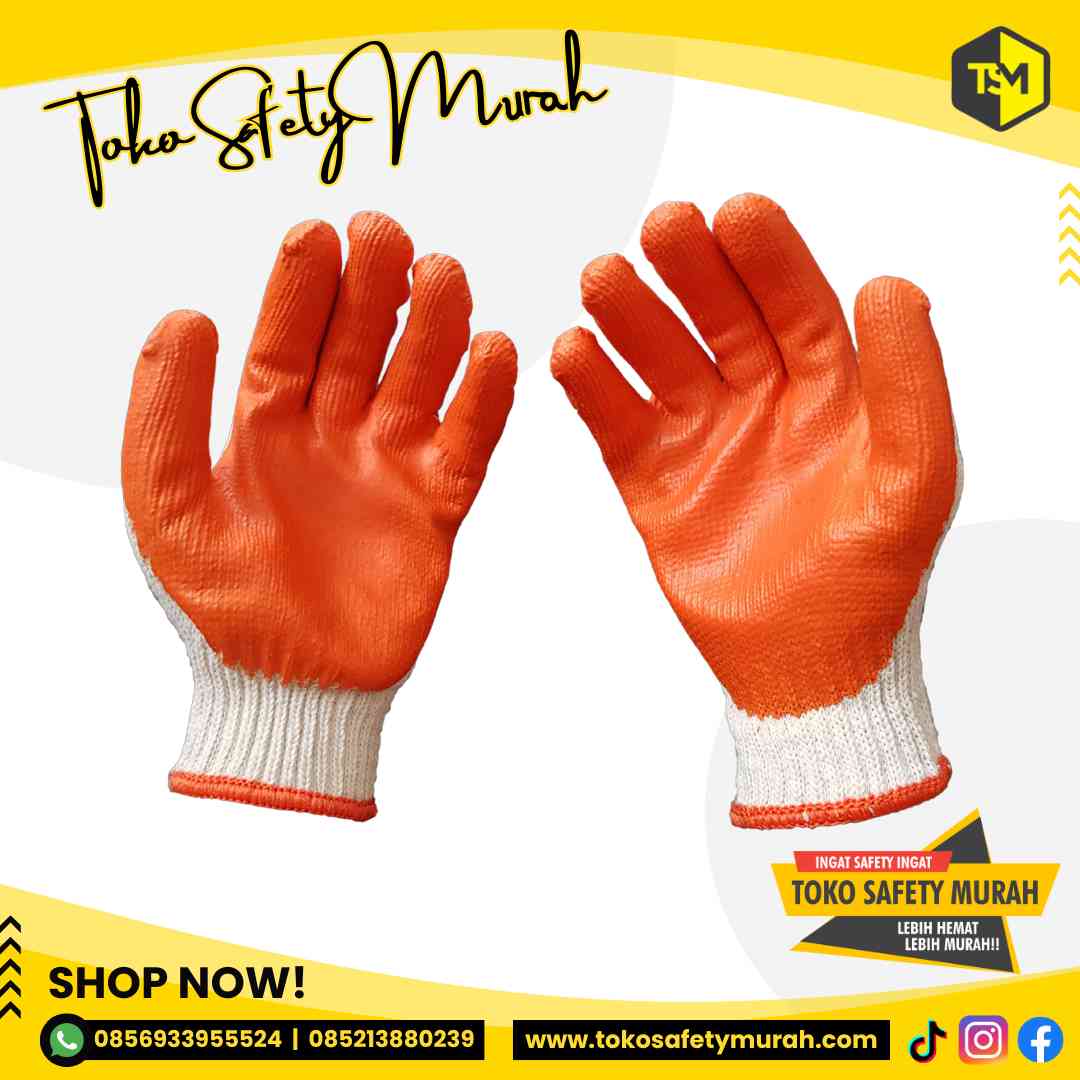 Sarung Tangan Lapis Karet Premium / Industri Kaca Safety Glove Cotton Latex General Work / Grip Kuat Antislip Licin