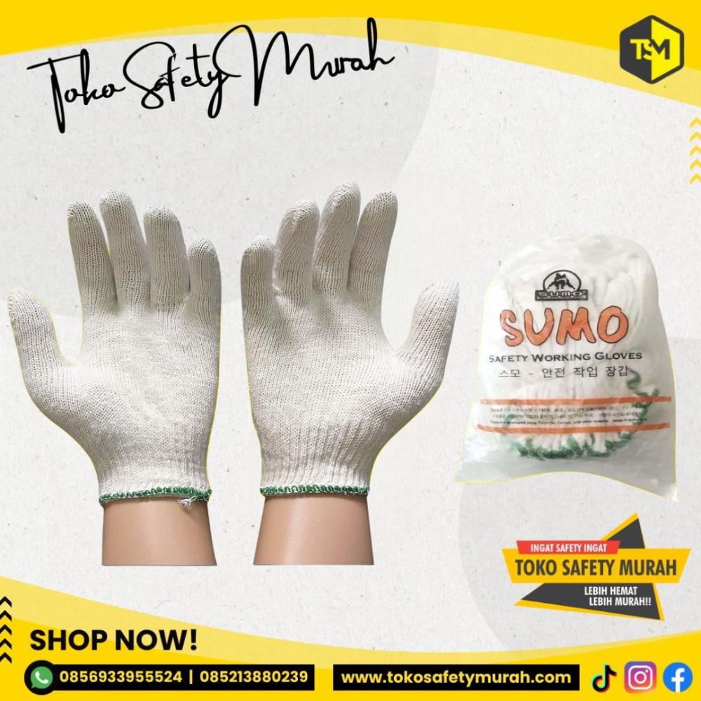 Sarung Tangan Kerja Kain Katun Rajut Benang 3 Sumo B3 Murah / Proyek Tukang Industri Safety Working Glove 3B Putih