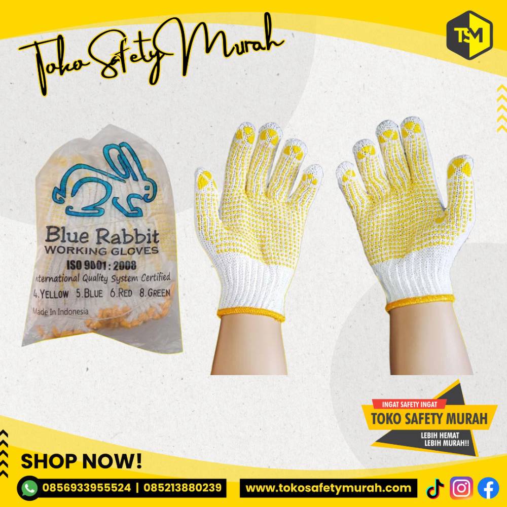 Sarung Tangan Kerja Proyek Tukang Bangunana Polkadot Dotting Bintik Kuning Blue Rabbit #Jual Alat Pelindung Diri APD Alat Keselamatan Kerja K3