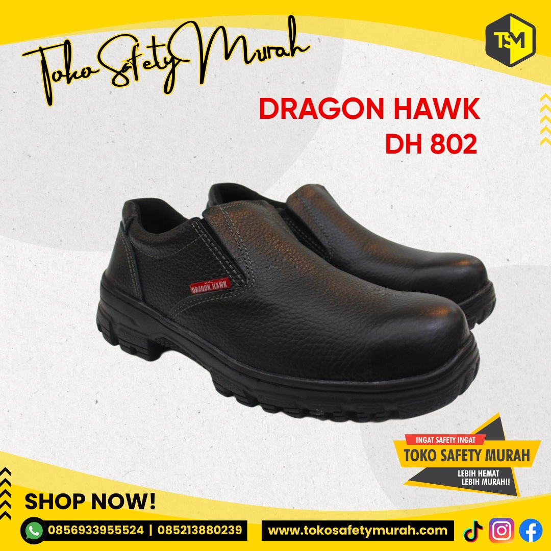 Sepatu Kerja Safety Safety Boot Slop Tanpa Tali Dragon Hawk DH 802 Size 46