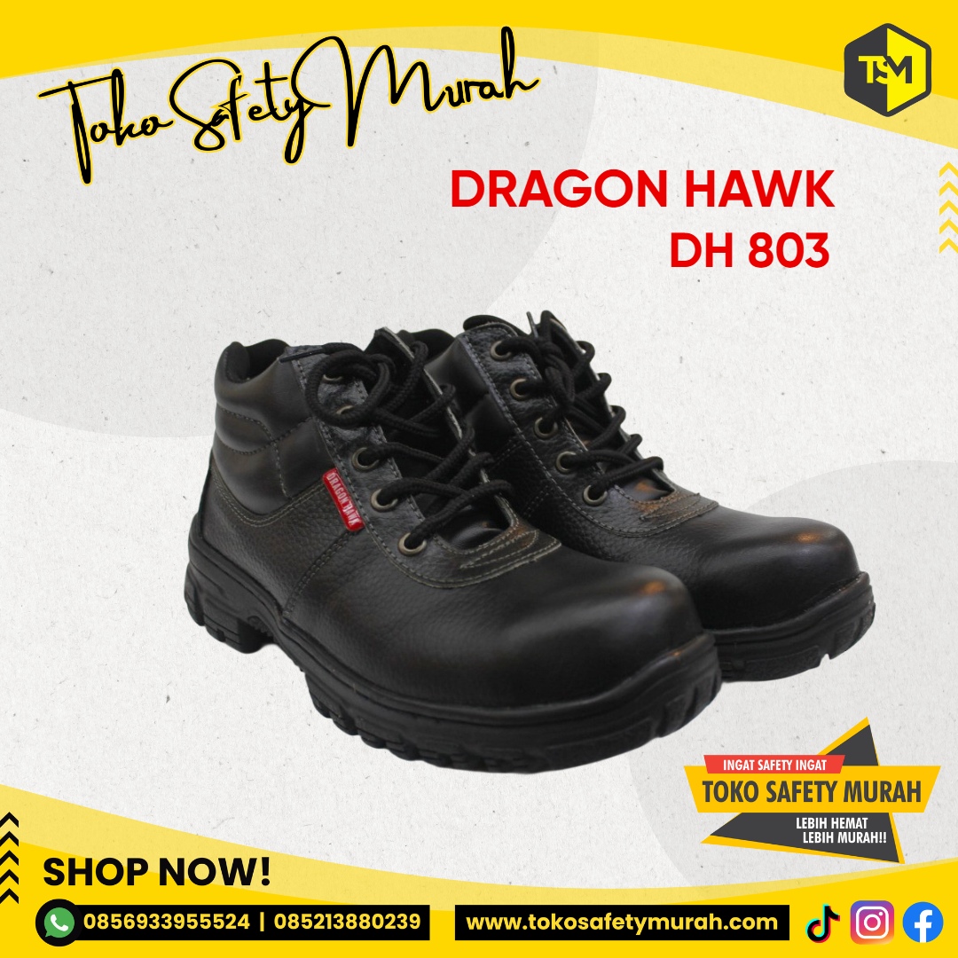 Sepatu Safety Shoes Dragon Hawk Baja Pelindung Ringan & Nyaman Size 36-43 DH 803