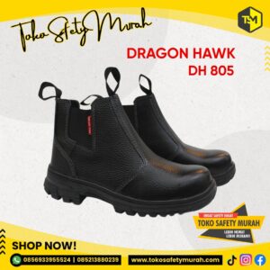 Sepatu Safety Dragon Hawk Sepatu Kerja Safety Shoes Tinggi Slop Hitam Size 46 DH 805