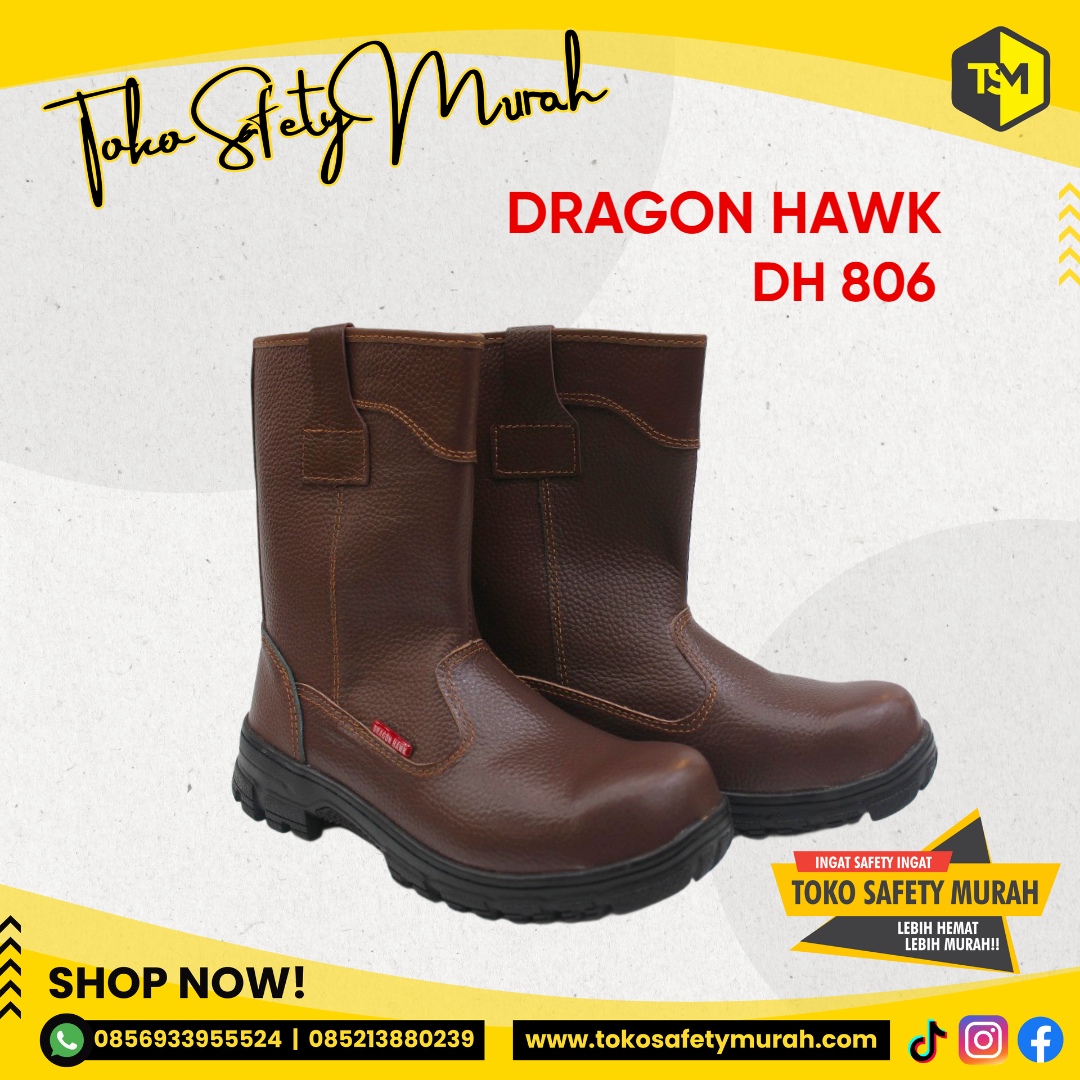 Sepatu Kerja Proyek Safety Dragon Hawk Model Tinggi Awet & Tahan Lama DH 806 Size 44-45