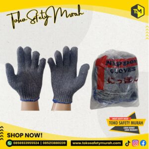 Sarung Tangan Kerja Tukang Bangunan Proyek Kain Katun Rajut Benang 5 Abu Nippon / B5 Safety Working Glove 5B Grey List Biru #Jual Alat Pelindung Diri APD Alat Keselamatan Kerja K3